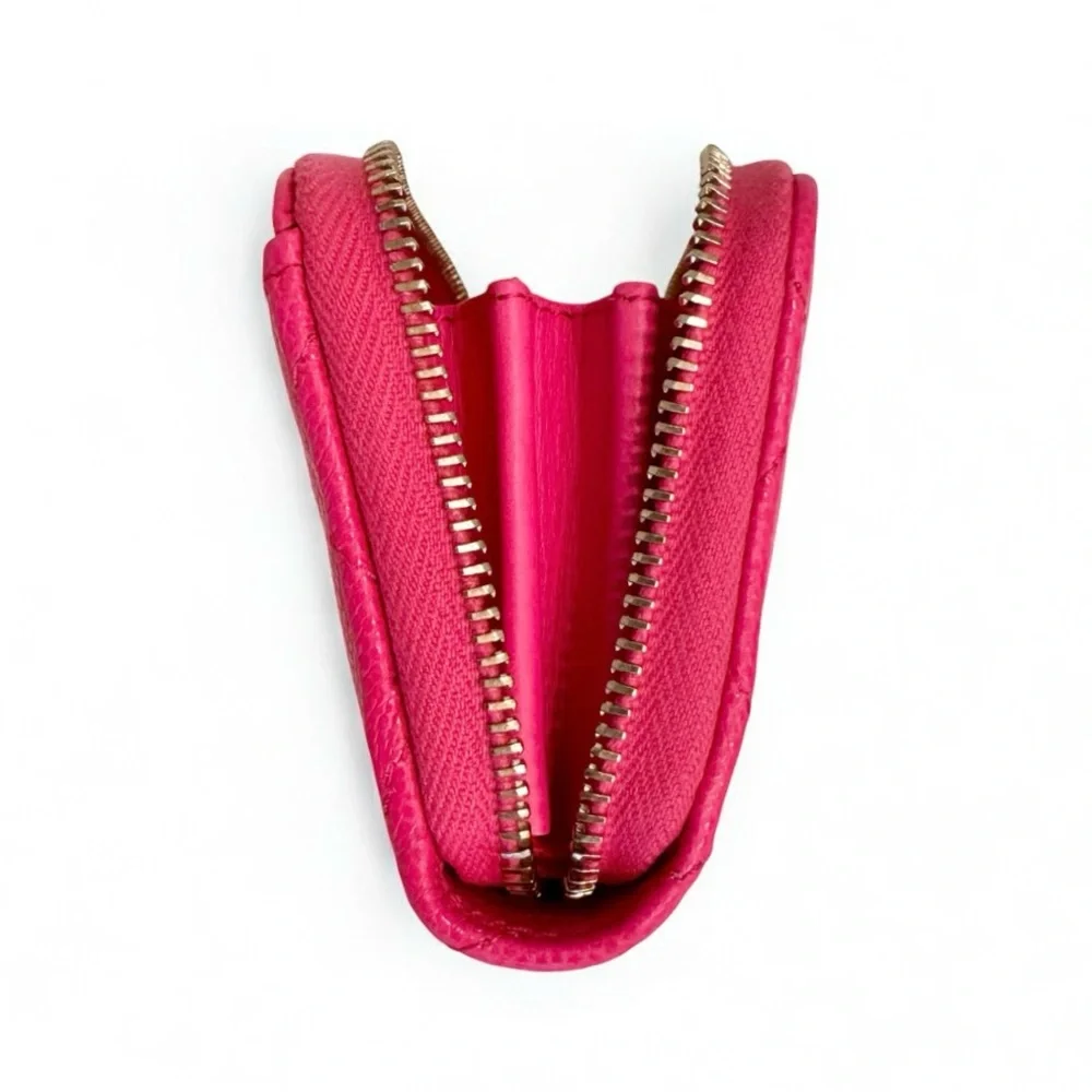 💗CHANEL Zip Coin Purse Wallet Quilted Hot Pink CAVIAR CC Logo Gold-Tone Hardware